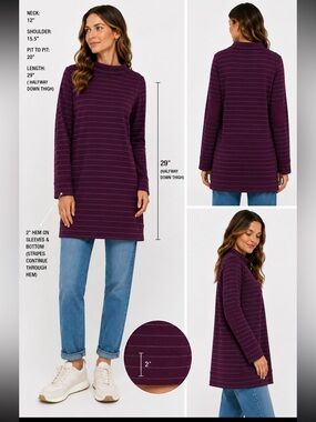 FIG Voyage Striped Long Sleeve Top XL Purple Plum Elbow Patches Made in Canada